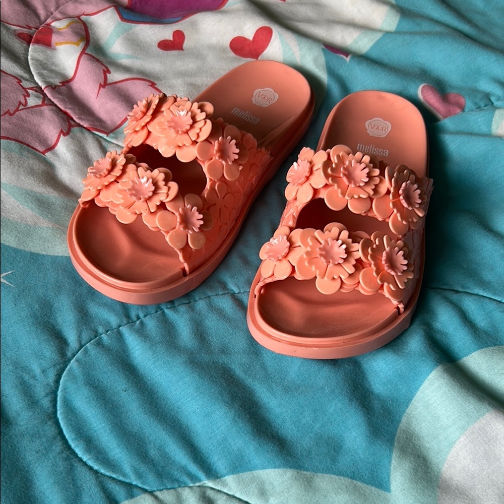 Melissa/Victor&Rolf Floral Slide Sandals - Salmon pink sz 6